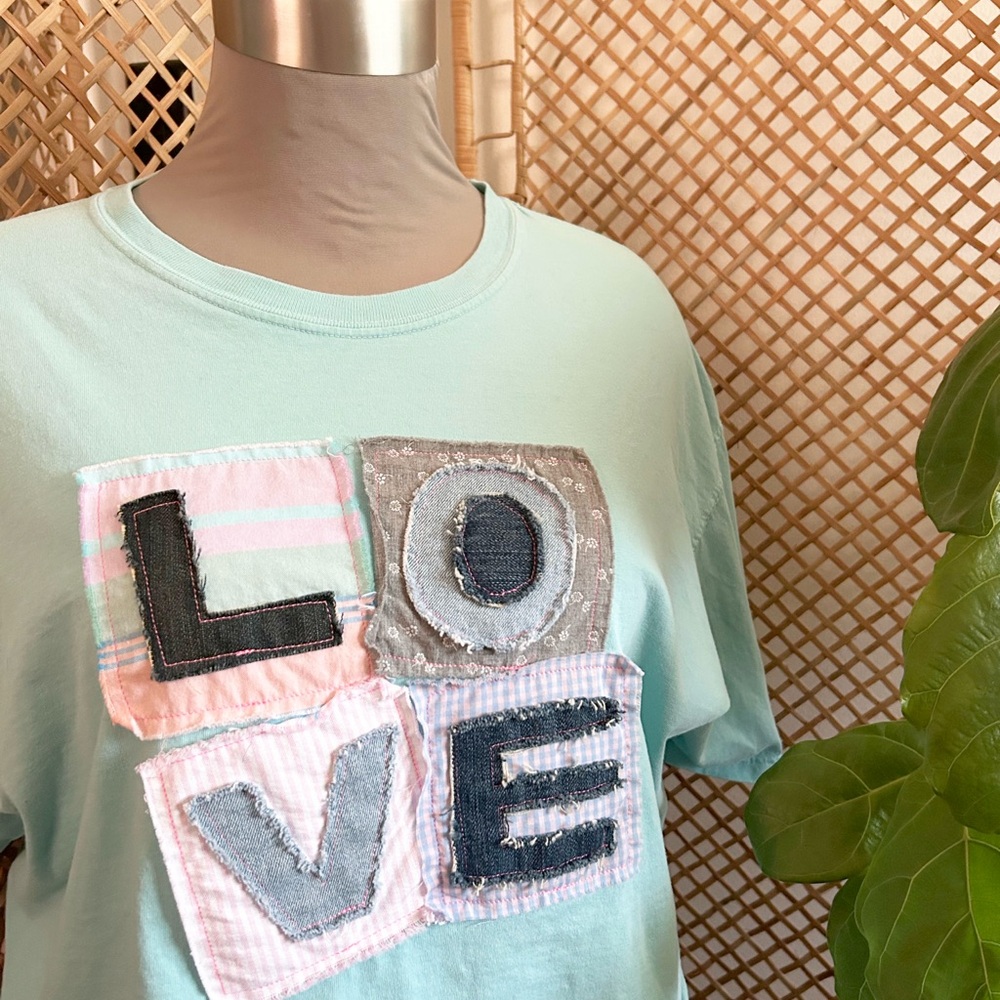 Mint Green "LOVE" Appliqué Tee